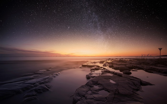 Sweden, Karlstad, Vanern, lake, night, evening, sunset, stars Wallpapers Pictures Photos Images