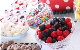 Sweet food, candies, black and red berries HD wallpaper