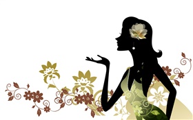 Vector girl, fashion, flowers, white background HD wallpaper