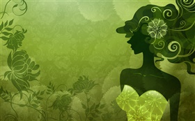 Vector girl, green style, flowers, design HD wallpaper