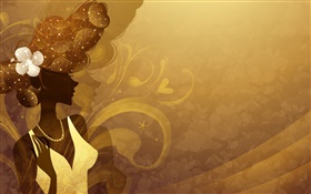 Vector girl, yellow style, flowers, stars HD wallpaper