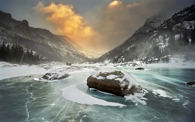 Winter, snow, mountains, lake, nature landscape HD wallpaper