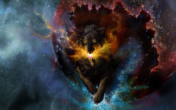 Art drawing, wolf, spark, stars Wallpapers Pictures Photos Images