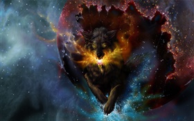 Art drawing, wolf, spark, stars HD wallpaper