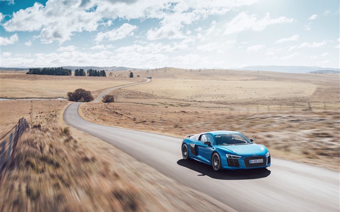 Audi R8 V10 blue car speed Wallpapers Pictures Photos Images