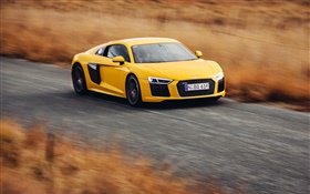 Audi R8 V10 yellow supercar high speed HD wallpaper