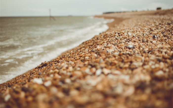Beach, pebbles, sea, blurry Wallpapers Pictures Photos Images