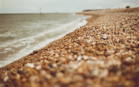 Beach, pebbles, sea, blurry HD wallpaper
