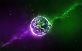 Beautiful Earth and moon in the space HD wallpaper