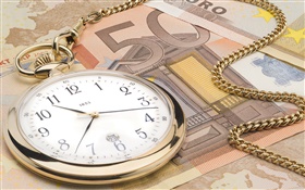 Clock and Euro currency HD wallpaper