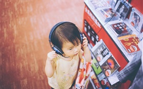 Cute boy listen music, headphones HD wallpaper