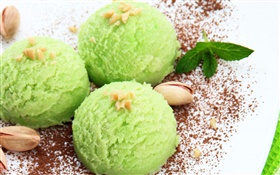 Green color ice cream, nuts, sweet food HD wallpaper