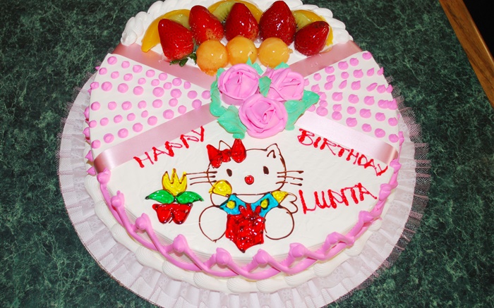 Happy Birthday cake, rose, kitten Wallpapers Pictures Photos Images