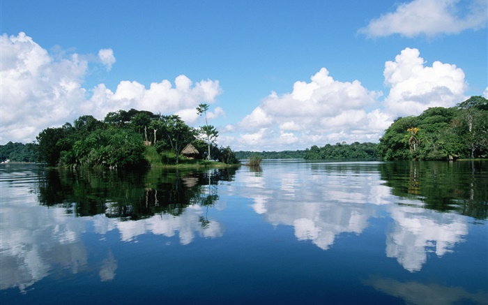 Islands, sea, water reflection, clouds Wallpapers Pictures Photos Images