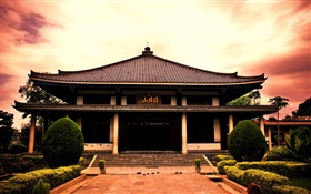 Japan, temple, clouds, dusk HD wallpaper