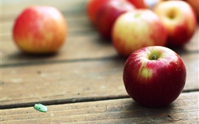Juicy fruits, red apples, wood board HD wallpaper