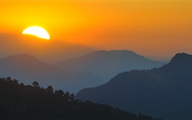 Morning, sun, mountains, clouds HD wallpaper
