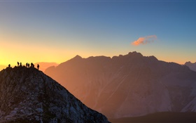 Mountains, peaks, sunlight, dawn HD wallpaper