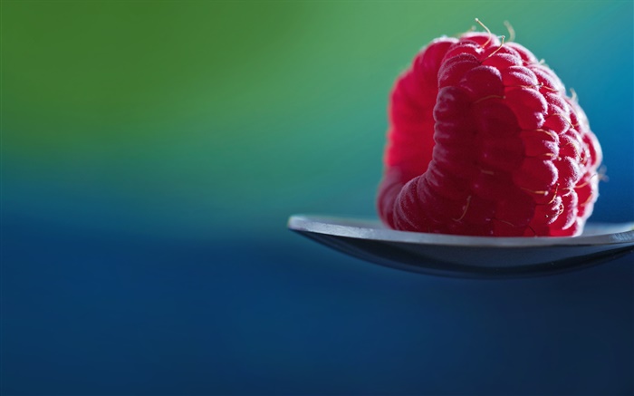 One red raspberry, spoon Wallpapers Pictures Photos Images