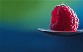 One red raspberry, spoon HD wallpaper