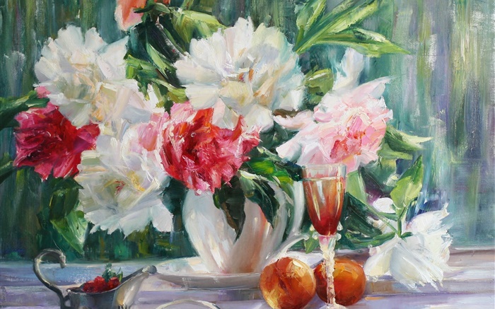 Peonies flowers painting Wallpapers Pictures Photos Images