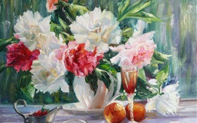 Peonies flowers painting HD wallpaper