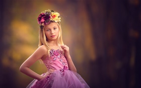 Purple dress little girl, wreath, child HD wallpaper