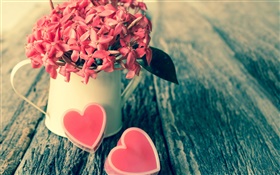 Red flowers, bouquet, candy, love hearts, Valentines Day HD wallpaper