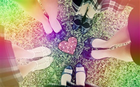 School girls, legs, love hearts HD wallpaper