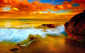 Sea, coast, clouds, beach, stones HD wallpaper