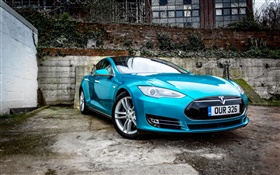 Tesla Model S blue electric car front view HD wallpaper