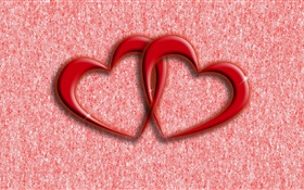 Two red love hearts, abstract background HD wallpaper