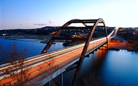 USA, Texas, Austin, bridge, river, city, dusk