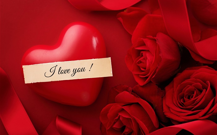 Valentine's Day, I love you, heart, red rose flowers Wallpapers Pictures Photos Images