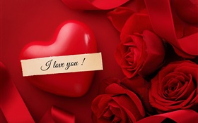 Valentine's Day, I love you, heart, red rose flowers HD wallpaper