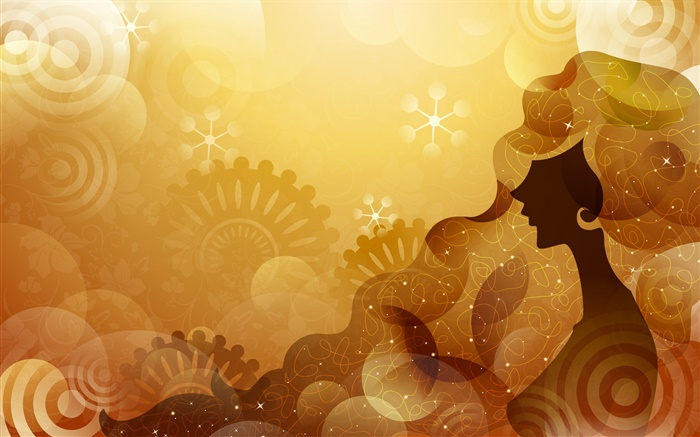Vector design girl, orange background, stars Wallpapers Pictures Photos Images