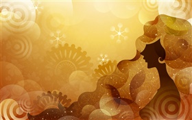 Vector design girl, orange background, stars HD wallpaper