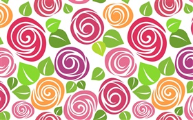 Vector flowers, green leaves HD wallpaper