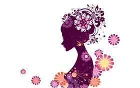 Vector young girl, flowers, white background HD wallpaper