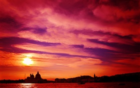 Venice, Italy, river, sunset, red sky HD wallpaper