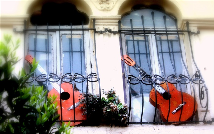 Windows, balcony, guitar Wallpapers Pictures Photos Images