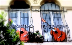 Windows, balcony, guitar HD wallpaper