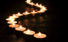Candles line, fire, night HD wallpaper