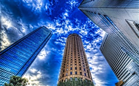 Japan, city, skyscrapers, clouds, blue sky HD wallpaper