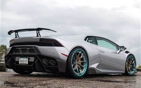 Lamborghini Huracan gray supercar in rain HD wallpaper