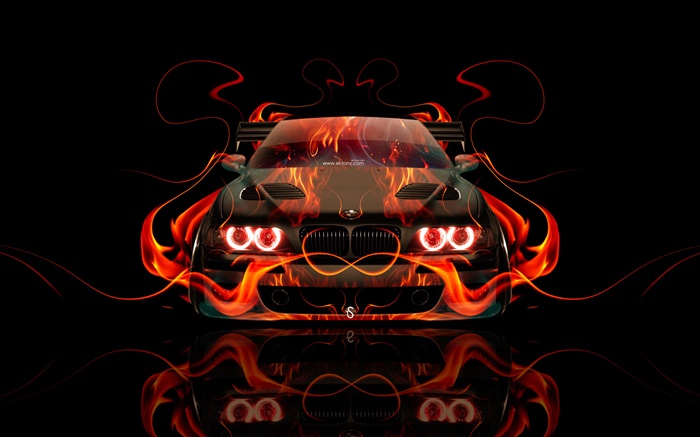 BMW orange fire, car front view, creative design Wallpapers Pictures Photos Images