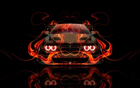 BMW orange fire, car front view, creative design HD wallpaper