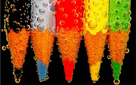 Colorful pencil, water drops HD wallpaper