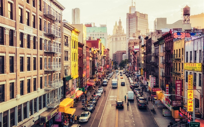 Manhattan, America, New York, East Broadway, Chinatown, street, cars Wallpapers Pictures Photos Images