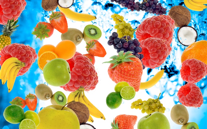 Many kinds fruits, raspberries, bananas, kiwi, strawberry, lemon, apple Wallpapers Pictures Photos Images